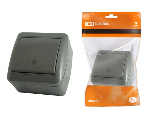 Выключатель на 2 направления 1-кл. открытой установки IP44 10А серый "Селигер" TDM