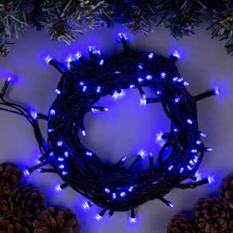 Гирлянда «Нить» 10 м, IP44, тёмная нить, 100 LED, свечение синее, 8 режимов, 220 В