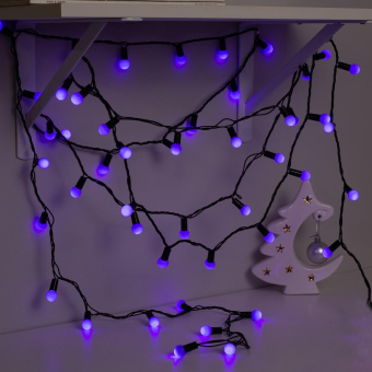 Гирлянда «Нить» 10 м с насадками «Шарики 1.5 см», IP44, тёмная нить, 100 LED, свечение фиолетовое, 8 режимов, 220 В