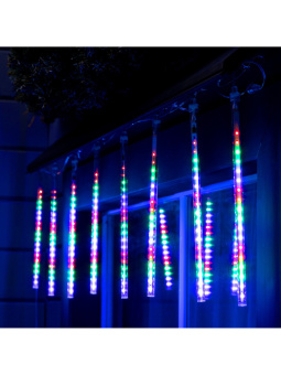 Гирлянда «Сосульки» 2.5 × 0.3 м, IP65, прозрачная нить, 192 LED, свечение мульти с эффектом стекания, 12 В