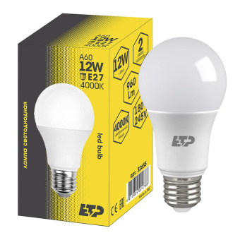 Лампа светодиодная A60 12W 4000K E27 ETP