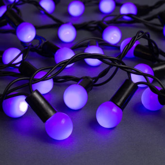 Гирлянда «Нить» 10 м с насадками «Шарики 1.5 см», IP44, тёмная нить, 100 LED, свечение фиолетовое, 8 режимов, 220 В