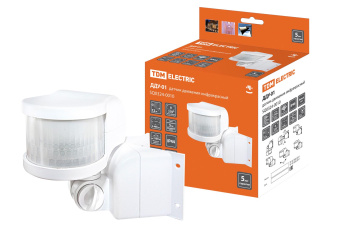 Датчик движения угловой ДДУ-01 1100Вт, 5-480с, 12м, 5+Лк, 270гр, IP44, TDM