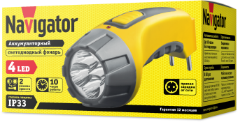 Фонарь Navigator 94 951 NPT-CP03-ACCU Пласт. 4LED, прям. зар-ка, акк.4В, 500мАч