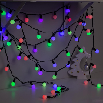Гирлянда «Нить» 10 м с насадками «Шарики 2.5 см», IP44, тёмная нить, 100 LED, свечение мульти (RG/RB), мигание, 220 В