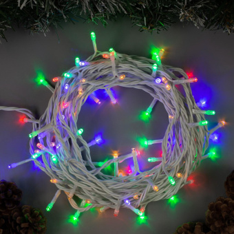Гирлянда «Нить» 10 м, IP44, белая нить, 100 LED, свечение мульти, 8 режимов, 220 В