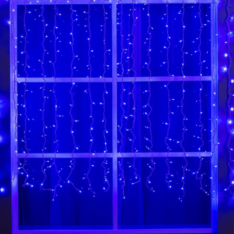 Гирлянда «Занавес» 2 × 1.5 м, IP44, УМС, белая нить, 360 LED, свечение синее, 220 В