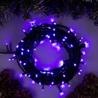 Гирлянда «Нить» 10 м, IP44, тёмная нить, 100 LED, свечение фиолетовое, 8 режимов, 220 В