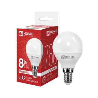 Лампа светодиодная LED-ШАР-VC 8Вт 230В Е14 4000К 760Лм IN HOME