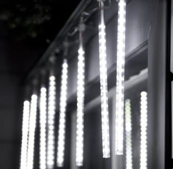 Гирлянда «Сосульки» 2.5×0.3 м, IP65, прозрачная нить, 192 LED, свечение белое с эффектом стекания, 12 В