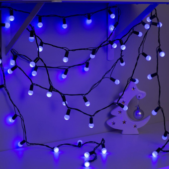 Гирлянда «Нить» 20 м с насадками «Шарики 1.5 см», IP44, тёмная нить, 200 LED, свечение синее, 8 режимов, 220 В