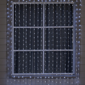 Гирлянда «Водопад» 2×6 м, IP44, УМС, белая нить, 1500 LED, свечение белое, 8 режимов, 220 В