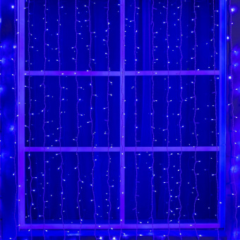 Гирлянда «Занавес» 2×6 м, IP44, УМС, белая нить, 1440 LED, свечение синее, 220 В