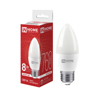 Лампа светодиодная LED-СВЕЧА-VC 8Вт 230В Е27 4000К 760Лм IN HOME