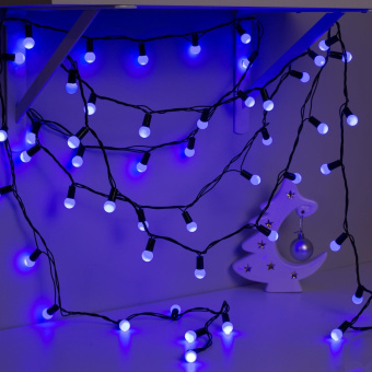 Гирлянда «Нить» 10 м с насадками «Шарики 1.5 см», IP44, тёмная нить, 100 LED, свечение синее, 8 режимов, 220 В