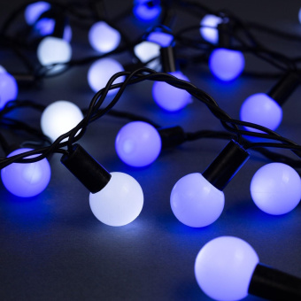 Гирлянда «Нить» 10 м с насадками «Шарики 2.5 см», IP44, тёмная нить, 100 LED, свечение бело-синее, мигание, 220 В