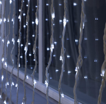 Гирлянда «Водопад» 2×6 м, IP44, УМС, белая нить, 1500 LED, свечение белое, 8 режимов, 220 В