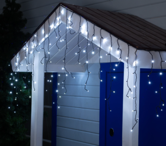 Гирлянда «Бахрома» 3 × 0.6 м, IP44, УМС, тёмная нить, 160 LED, свечение белое, мерцание белым, 220 В