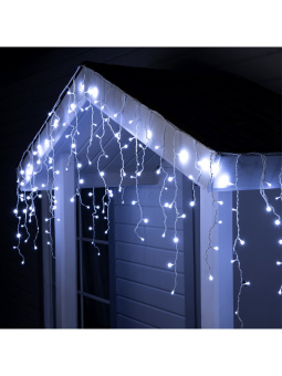 Гирлянда «Бахрома» 3 × 0.6 м, IP44, УМС, белая нить, 160 SMD-LED, свечение белое, 220 В