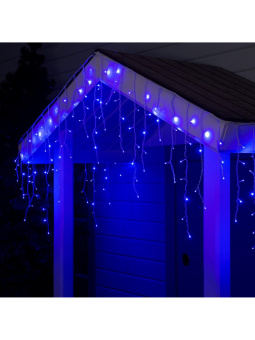 Гирлянда «Бахрома» 3 × 0.6 м, IP44, УМС, белая нить, 160 SMD-LED, свечение синее, 220 В