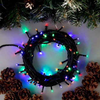 Гирлянда «Нить» 10 м, IP44, тёмная нить, 100 LED, свечение мульти, 8 режимов, 220 В