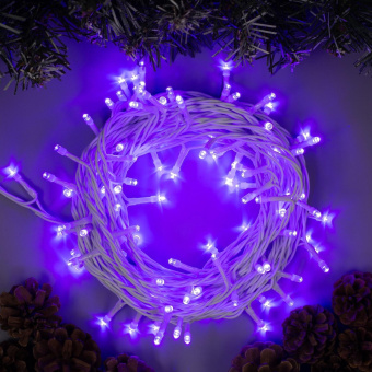Гирлянда «Нить» 10 м, IP44, белая нить, 100 LED, свечение фиолетовое, 8 режимов, 220 В