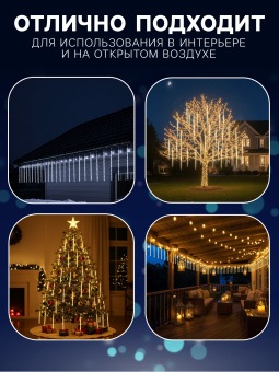 Гирлянда «Сосульки рифленые» 2.5 × 0.3 м, IP65, прозрачная нить, 192 LED, свечение белое с эффектом стекания, 12 В