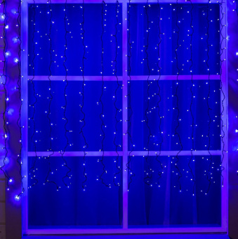 Гирлянда «Занавес» 2 × 1.5 м, IP44, УМС, тёмная нить, 360 LED, свечение синее, 220 В