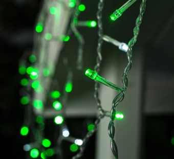 Гирлянда «Бахрома» 3 × 0.6 м, IP44, УМС, прозрачная нить, 160 LED, свечение зелёное, мерцание белым, 220 В