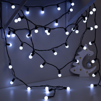 Гирлянда «Нить» 10 м с насадками «Шарики 1.5 см», IP44, тёмная нить, 100 LED, свечение белое, 8 режимов, 220 В