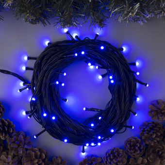 Гирлянда «Нить» 10 м, IP44, УМС, тёмная нить, 72 SMD-LED, свечение синее, 220 В