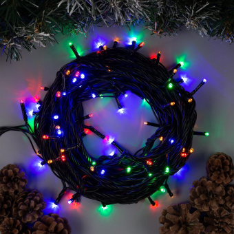 Гирлянда «Нить» 10 м, IP44, УМС, тёмная нить, 100 LED, свечение мульти, 220 В